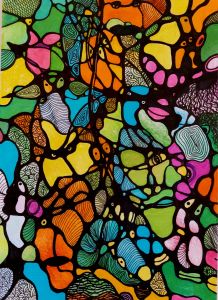 maske , serija 4 , slika 1, a4 neurografika, drvene bojice